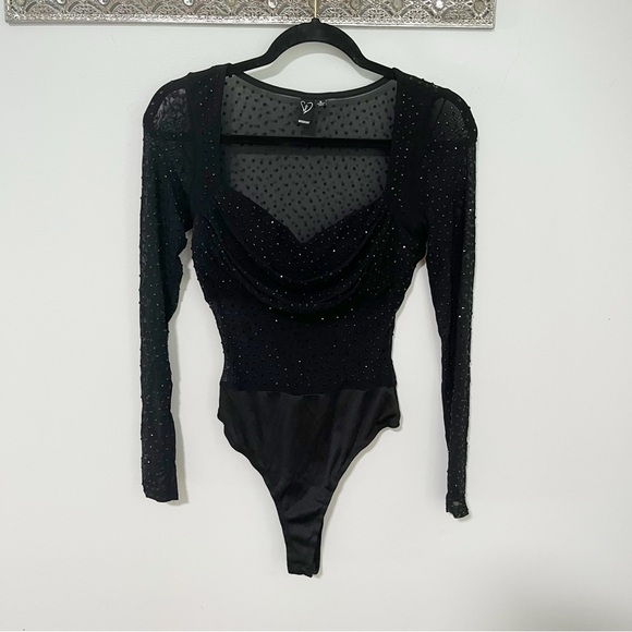 Windsor Black Embellished Long Sleeve Sheer Bodysuit Small - Picture 2 of 7